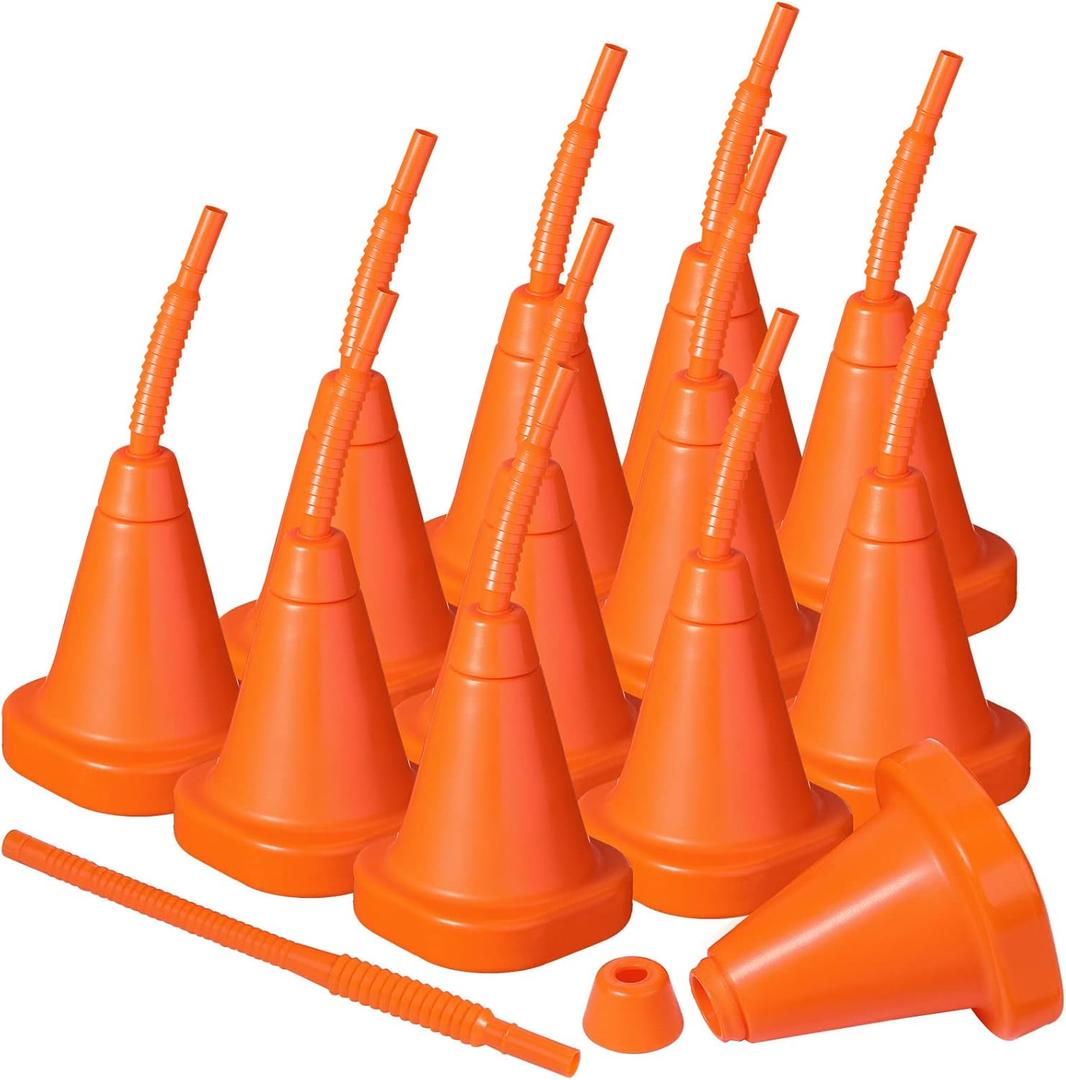 Gerrii 12 PCS Construction Cone Cups with Straws Bulk - 10 oz Reusable Traffic Cones Plastic Cups Set for Traffic Race Car Birthday Party Supplies (Orange)