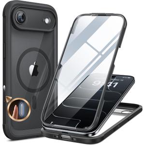 Miracase Magnetic for iPhone Air Case 6.5-inch with Camera Control, [Compatible with MagSafe] Full-Body Protection Slim Phone Case with Built-in Tempered Glass Screen Protector for 17 Air Case, Black