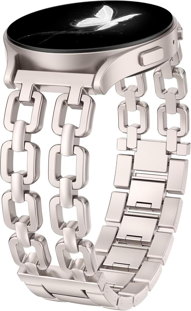 Wearlizer Metal Band Compatible with Samsung Galaxy Watch 7 6 5 4 FE Active 2 40mm 44mm/Watch 6 4 Classic 43mm 47mm 42mm 46mm/Watch 5 Pro 45mm Bands, 20mm Dressy Stainless Steel Chain Strap Women (Starlight)