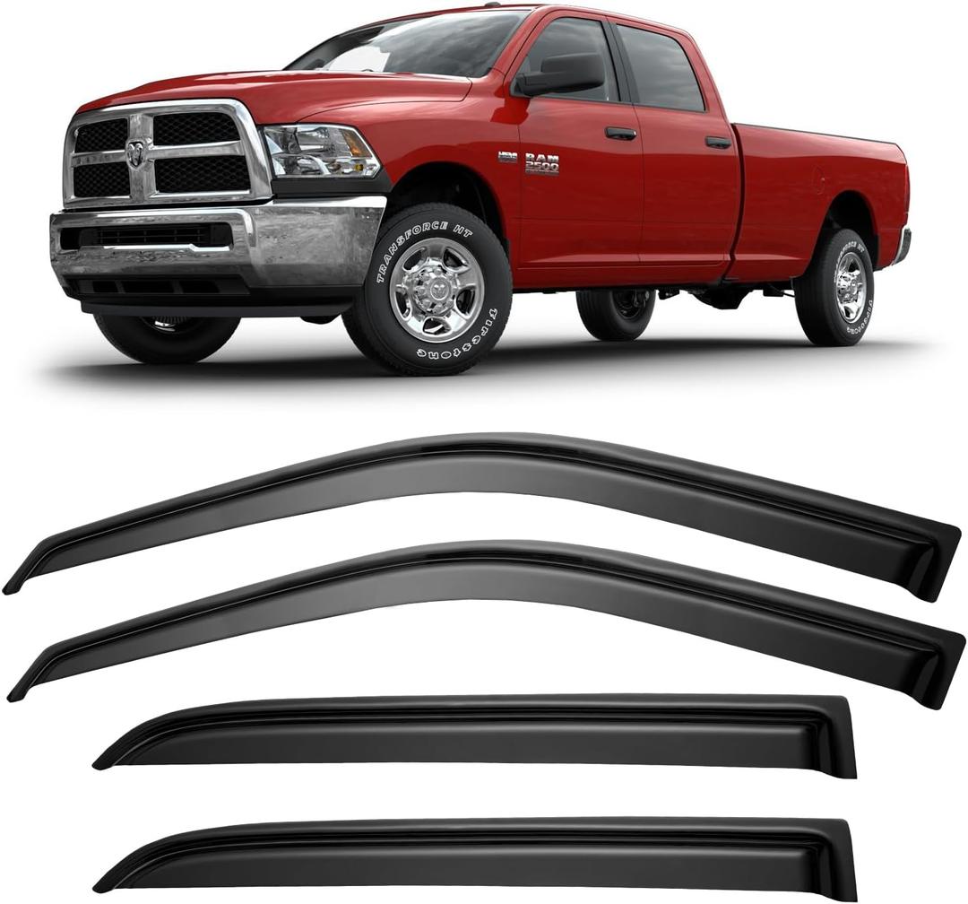 Window Visors Rain Guards for 2009-2018 Ram 1500 Crew/Mega Cab/Full-Size Cab, Window Vent Wind Deflectors Visors Shades for 2010-2024 Ram 2500 & 3500, 2019-2024 Ram 1500 Classic Body Models Only (2009-2018 ram 1500 crew cab)