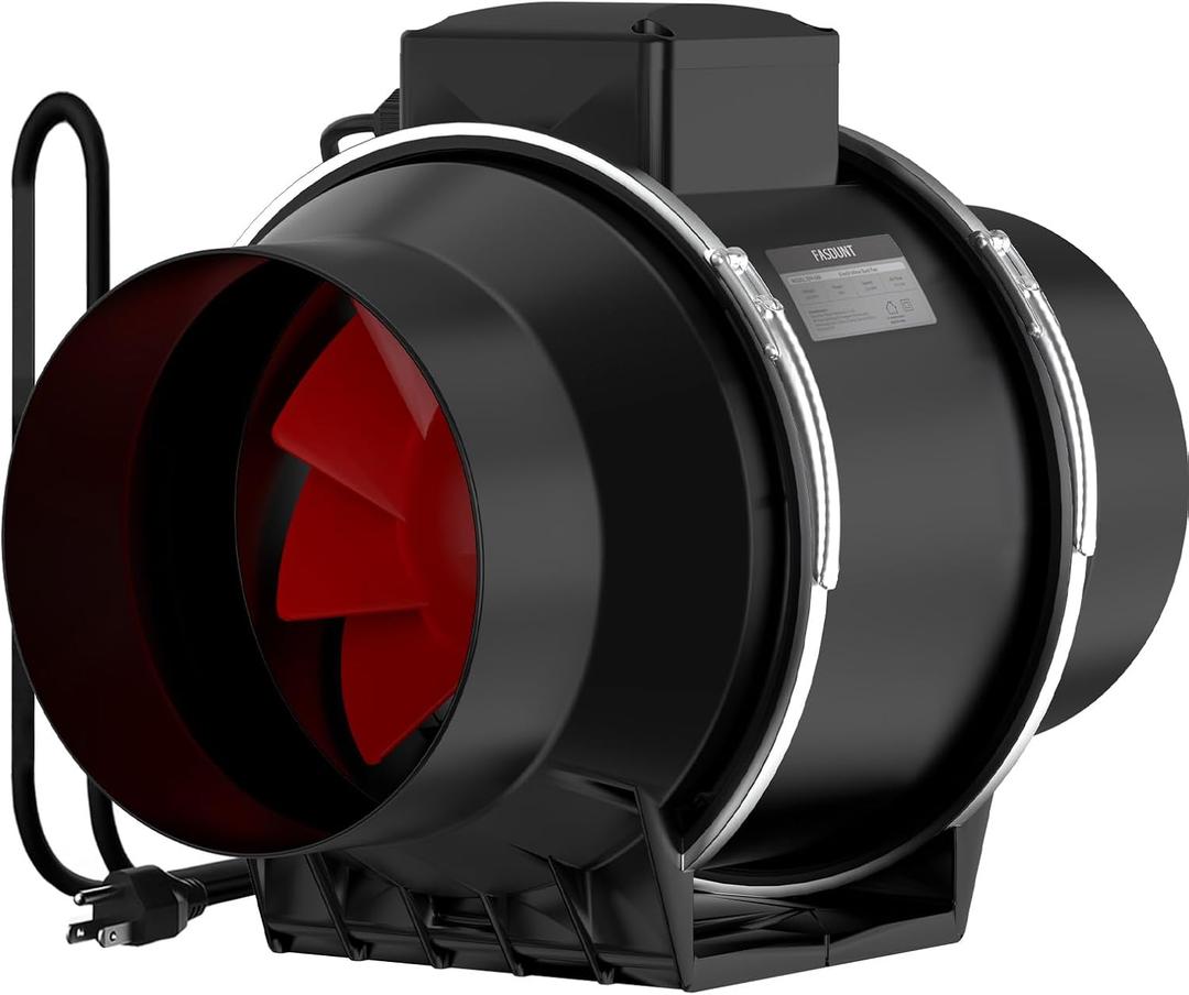 FASDUNT 6 Inch Inline Duct Fan with EC Motor - High-Performance 45W, 2600rpm Speed, 430 CFM Airflow for Optimal Ventilation in Bathrooms, Kitchens & Grow Tent, 3D Printer (Black)