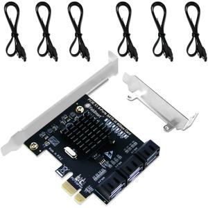 PCIE 3.0 X1 to 6-Ports 6Gbps Max Speed SATA III Expansion Card, ASMedia ASM1166 None-Raid PCIE 3.0 SATA III Card, Plug and Play on Windows OS, MAC OS, and Linux Systems (FS-S6X1-Pro)