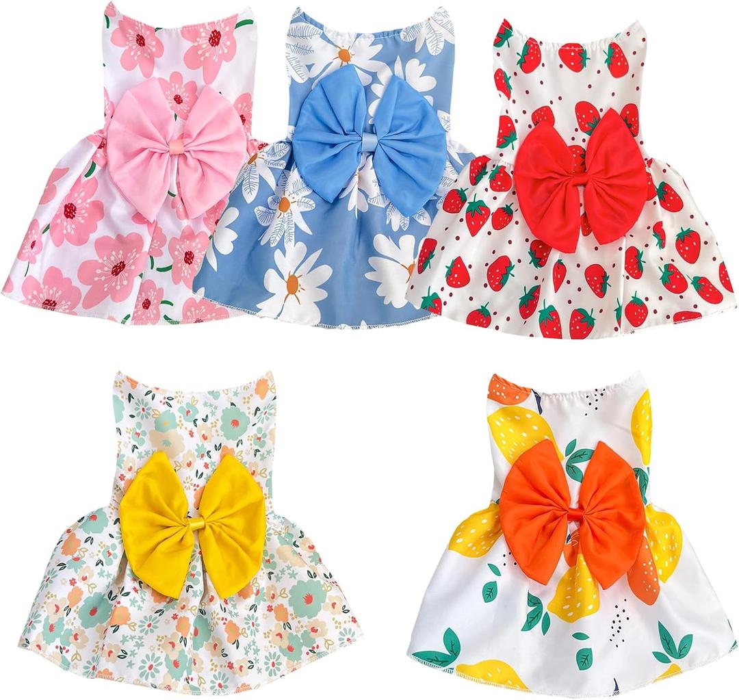 5 Pieces Dog Dresses Puppy Bowknot Luxury Princess Dress Floral Clothes Wedding Evening Dress Summer Outfits Tutu Skirt Cute Doggie Dress for Small Dog Girl 5 in 1 S (Blue + Green + Pink +Red + White)