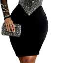 Sparkling Rhinestone Bodycon Dress for Women Special Occasions,Night Out (Large, Black-c6915)