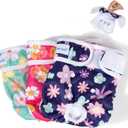 Pet Soft Washable Female Diapers (3 Pack) Female Dog Diapers, Comfort Reusable Doggy Diaper for Girl Dog in Period Heat (Cute Flower, L)