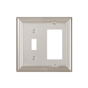 ZILLSEA Decorative Framed Design Switch Plates Outlet Covers, Duable Metal Wall Plates (Satin Nickel/1 Toggle/1 Decorator 1 Pack)