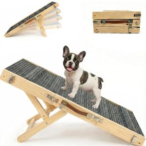 Wooden Dog Ramp for Couch, Foldable Small Dog Ramp for Bed Sofa, 4 Adjustable Height Pet Ramp from 13" to 21", Portable Stable Pet Steps with Non-Slip Pad, Puppy Ramps Use for Couch Sofa Bed