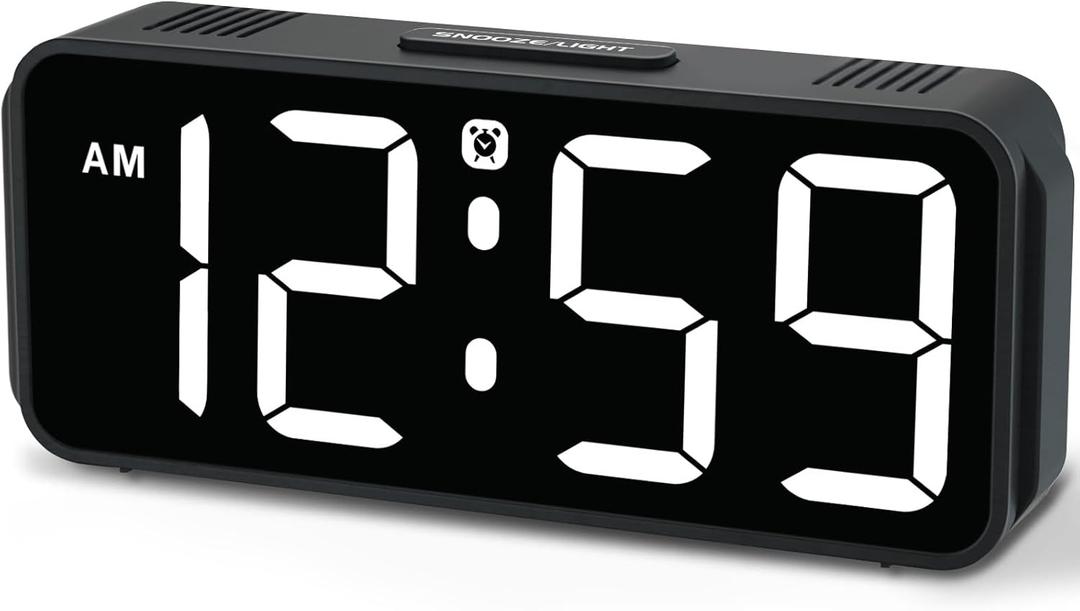 Peakeep Small Digital Alarm Clock Plug in for Bedrooms Bedside, Tiny Electric Clock Large Big Numbers Display Battery Backup for Desk Table, 6 Dimmers, 5 Adjustable Alarm Volume 