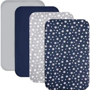 Mini Portable Crib Sheets for Boys (38" X 24") 4 Pack, Compatible with Dream on Me, Delta Porta Crib and Arms Reach Ideal Cosleeper (Navy)