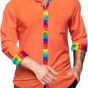 YOHOWA Mens Dress Shirts Business Button Down Long Sleeve Casual Collar Cuff Contrast Formal Shirts Wedding Party Casual Prom (Large, Orange Rainbow Stripe a)