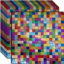 XUANINY 11-Sheet Peel and Stick Backsplash Tiles, Rainbow Square Aluminum Surface Metal Mosaic Sticker, Rainbow-Colored Wall Sticker for Living Room, RVBar(11, 15 Rainbow Colored)
