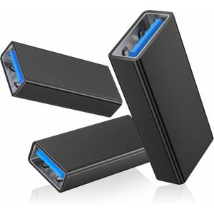 Basesailor USB Female to Female Adapter (3-Pack), USB 3.0 to Type A Female 3.0 Cable Coupler for Connecting Two Male Ends Cord, Extension Connector (Black (Upgraded))