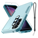 For Samsung Galaxy S23 FE Case [NOT for S23], Full Body Heavy Duty Rugged Shockproof Protective Phone Cover with Wrist Strap Lanyard, Tempered Glass Screen Protector and Camera Lens Cover, Mint Green, Pack of 3 