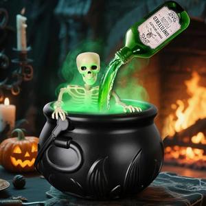PYOF Halloween Decorations Indoor - Cauldron Halloween Decor with Magic Floating Potion Bottles and Diffuser - Black Plastic Witches Bowl Hocus Pocus Party Decoration for Vintage Home Decor (8"x 5")