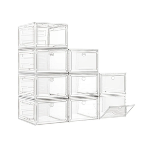 7 code Large Clear Shoe Boxes Organizer【Thicker Material】 Stronger Shoe Box with Magnetic Door, Stackable Shoe Storage Box for Closet, Foldable Space-Saving Storage Bins Shoe Cabinet, White 9 Pack