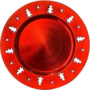 Red Christmas Tree Charger Plates - 13" Reusable Openwork Holidays Party Decorations Round Chargers for Dinner Plate - Elegant Table Setting Centerpieces 6 Pack