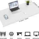 Leather Desk Protector, 47in*23.7in Large Mat with Natural Cork & PU Leather, Mouse Pad, Non-Slip Office Mat, Waterproof Writing Pad for Office and Home (Ivory White), 47in*23in