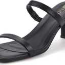 IDIFU IN3 Chunky Block Heels for Women Square Open Toe Heels Comfortable Sexy Summer Cute Trendy Slides Heeled Sandals Prom Wedding Party Dress Shoes for Women Two Strap Slip On Mules Low Short Heels Size 7