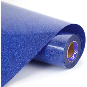 HTVVETUR Glitter Royal Blue Heat Transfer Vinyl - 12" x 9ft Glitter HTV Rolls for Shirts, Iron on Vinyl for Cameo - Easy to Cut & Weed (J005-9ft)