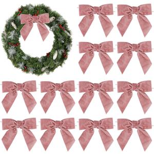 AIMUDI Dusty Rose Velvet Bows 4.5" Rose Gold Christmas Bows for Tree Premade Bows for Wreaths Twist Tie Bows for Gift Wrapping, Festive Winter Decor, Tree Garland, Swag, Wedding Decor - 12 PCs