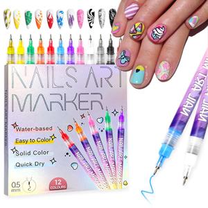 Nail Art Pens 0.5 mm Fine Tip Nail Art Markers Graffiti Dotting Nail Polish Pens 12 Colors Acrylic Paint Nail Art Pen Set for Women Girls DIY Nails Decoration Supplies