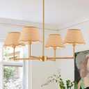 31 Boho Rattan Chandelier 4-Lights Rustic Adjustable Coastal Pendant Light for Kitchen Island Dining Living Room, UL Listed