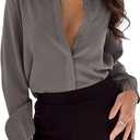 Pretifeel Womens Button Down Shirt Long Sleeve Business Blouse Collared Office Chiffon Dress Shirts (Gray, XL)