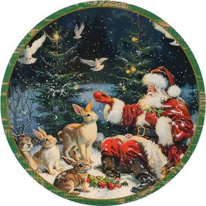 3 x TNVDFNBR Vintage Christmas Round Wall Art Decor, Winter Holidays Painting, Rustic Farmhouse Winter Circular Wall Hanging Decor for Living Room Bedroom Farmhouse Kitchen, 10x10 Inch (Santa Claus)