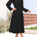 ZESICA Boho Fall Maxi Dresses for Women 2025 Dressy Casual Long Sleeve Swiss Dot Tiered Flowy Swing Wedding Guest Long Dress (Black, M)