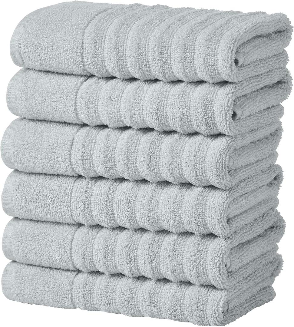 Great Bay Home 6 Pack Hand Towel Set - 100% Cotton Towels - Absorbent & Quick-Dry Towels for Bathroom (Light Blue)