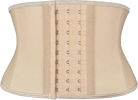 Atbuty Super Short Torso Waist Trainers Cincher Corset Tummy Shaper Slimming Latex Girdle, Beige Medium
