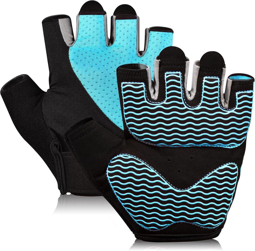 sunnex Workout Gloves for Women - Breathable Weight Lifting Gloves with Non-Slip Silicone Padding, Fingerless Gym Gloves for Cycling, Rowing, Pull Ups & Training (4 Sizes) (Small, JS-BLUE)