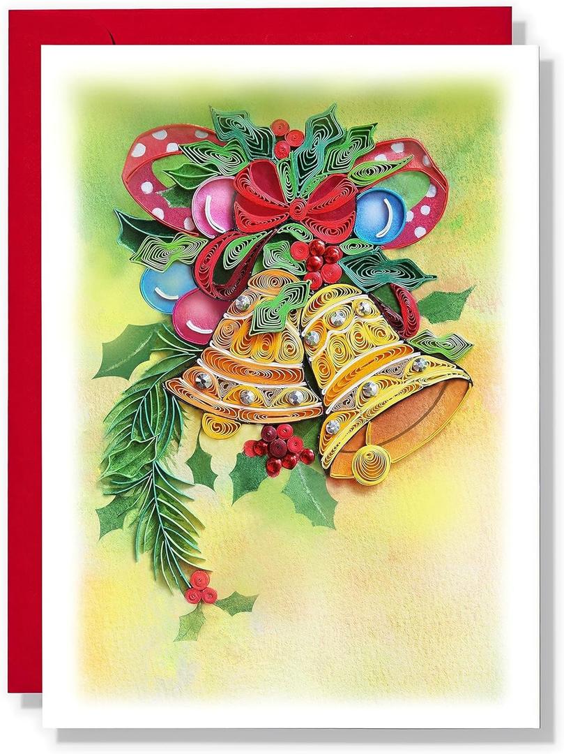 Jingle bells Christmas Card, Merry Xmas Greeting Card, Watercolor Artful Quilling Quilled Card for Holiday, Happy New Year, for Mom, Dad, Grandma, Friend, Boss, Co-worker (Ringbell) Jingle bells Christmas Card, Merry Xmas Greeting Card, Watercolor Artful Quilling Quilled Card for Holiday, Happy New Year, for Mom, Dad, Grandma, Friend, Boss, Co-worker (Ringbell)