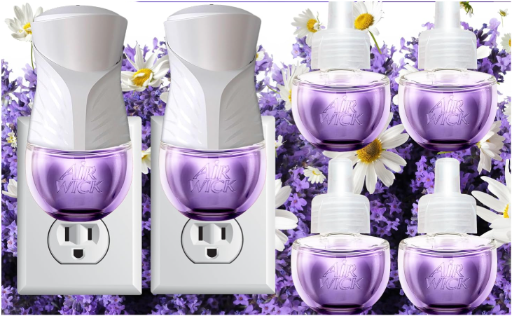 Air Wick Plug in Scented Oil Starter Kit, 2 Warmers + 6 Refills, Lavender & Chamomile, Eco Friendly, Essential Oils, Air Freshener
