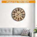 Large Wall Clock 16IN, Silent Metal Wood Style Wall Clocks Battery Operated for Living Room Decor, Farmhouse Big wall Clock, Outdoor