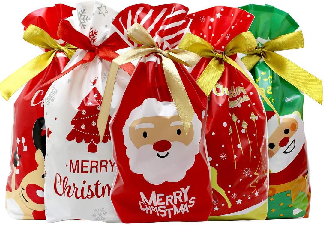 Hidreas 50 Pcs Christmas Candy Bags Christmas Drawstring Candy Bags Christmas Treat Bags Cookie Bags for Christmas Party Favor Gift Wrapping Supplies