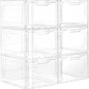 Storage Bins with Lids 6 Pack Clear Stackable Plastic Closet Organizers Containers w/Magnetic Door Box for Wardrobe Bedroom Office Dorm