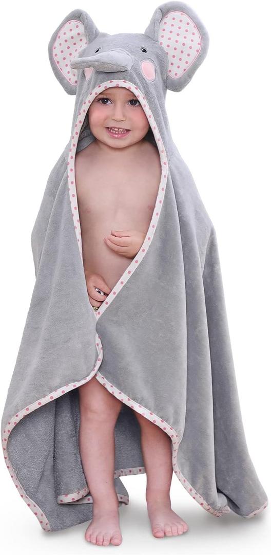 TBEZY Hooded Towel for Kids 100% Cotton Ultra Soft with Unique Animal Design Large for Infants 3-10 Years (Elephant)