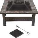 Fire Pit - 32-Inch Outdoor Firepit Table with Screen, Cover, and Poker - Outdoor Fire Pits for Backyard, Deck, Patio, or Porch by Pure Garden (Bronze)