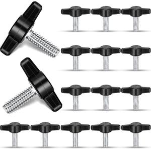 Tandefio 16 Pcs 1/4"-20 x 3/4" Stainless Steel Thumb Screw Thread Thumbscrew Adjustable Tee Wing Screw Black Wing Knob Bolt for Remove Replace Tightening Knob Power Supply (Round)
