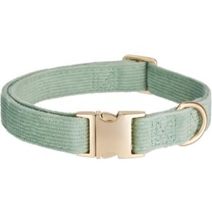 Soft Dog Collar with Metal Buckle Adjustable Durable Comfort Cotton Corduroy Collars for Small Medium Large Dogs Velvet Dog Collars,Green,Small (Small (Pack of 1))