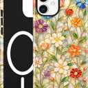 Compatible with MagSafe Flower Phone Case for iPhone 15 Pro, Cute Magnetic Stained Glass Floral Aesthetic Soft Shockproof Protective Phone Cover for Women Girls-Vibrant Flowers