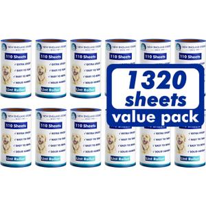 Lint Rollers for Pet Hair Extra Sticky, 1320 Sheets (12 Refills Mega Value Set), Portable Pet Lint Remover for Clothes, Furniture, Carpet, Dog & Cat Hair Removal