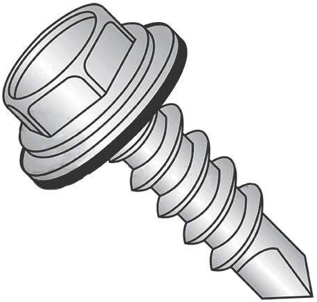 1/4" x 1-1/2 Self Drilling Screws (100 pcs) Unslotted Indented Hex Head, Zinc Plated w/Bonded NEO-EPDM Washer Attaches Metal to Metal, 1/4"-14 x 1-1/2, 3 Drill Point