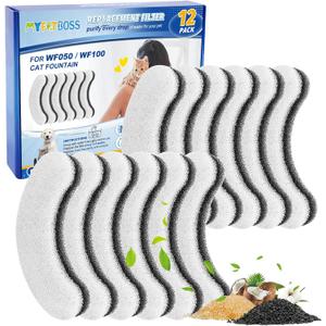 12 Pack Cat Water Fountain Filters for WF050 WF100 Automatic Pet Water Fountain, Pet Fountain Filter Replacement for WF050TP Cat Founatin Dog Dispenser