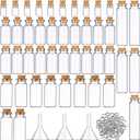Sherli 45 Pcs Small Mini Glass Bottles with Cork Stoppers Small Glass Jars with Lids Tiny Spell Jars with 50 Eye Screws and 3 Funnels for DIY Art Craft(0.5ml, 2ml, 5ml, 10ml, 20ml)