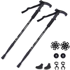 ThreeH Walking Sticks Lightweight Trekking Poles T Anti-Slip Handle Design Adjustable Walking Cane for Travel Hiking Climbing Senior Men Women (black)