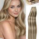 WIGNEE Double Invisible PU OVO Human Hair Extensions 100% Remy Hair Weft Black Hair Extensions Human Hair 2 PCS 16 Inch No Glue Genius Micro Bead Real Human Hair Extensions (9A/60) (Blonde Ombre)