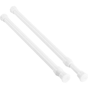 2 Pack Small Spring Tension Curtain Rod 12 to 20 Inch, Thin Tension Rod No Drill for Window Cupboard Closet, White 