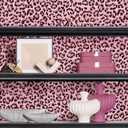 Leopard Print Peel and Stick Wallpaper, Waterproof Removable Self Adhesive Textured Wall Paper, Black and Pink Unique Funky Cheetah Contact Paper for Bedroom and Bathroom 480"X17.3"(57.6 sq. ft)